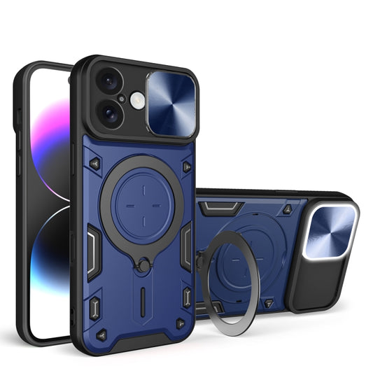 For iPhone 16 CD Texture Sliding Camshield Magnetic Holder Phone Case(Blue) - iPhone 16 Cases by buy2fix | Online Shopping UK | buy2fix