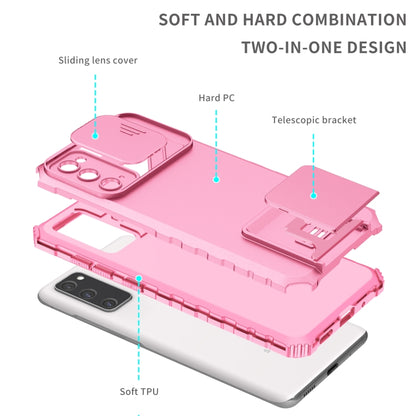 For Samsung Galaxy S20 FE Stereoscopic Holder Sliding Camshield Phone Case(Pink) - Galaxy S20 FE Cases by buy2fix | Online Shopping UK | buy2fix