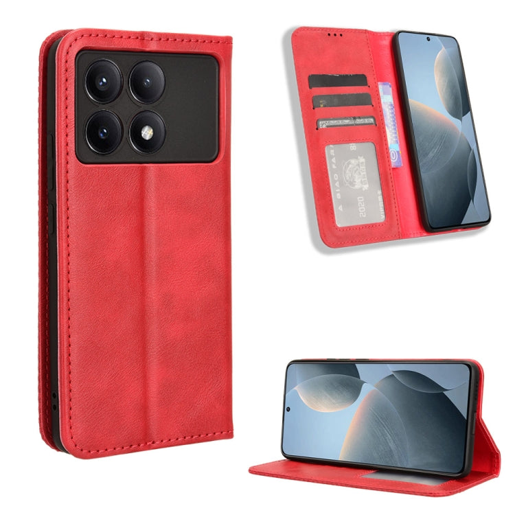 For Xiaomi Redmi K70E / Poco X6 Pro Magnetic Buckle Retro Texture Leather Phone Case(Red) - K70E Cases by buy2fix | Online Shopping UK | buy2fix