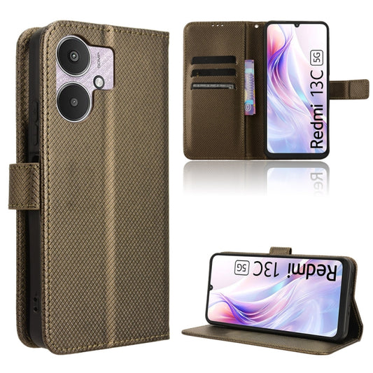 For Xiaomi Redmi 13C 5G / 13R 5G Diamond Texture Leather Phone Case(Brown) - 13C Cases by buy2fix | Online Shopping UK | buy2fix