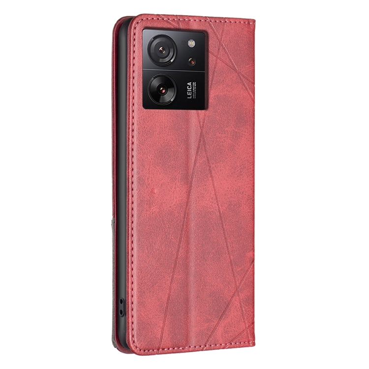 For Xiaomi 13T / 13T Pro / Redmi K60 Ultra Rhombus Texture Magnetic Leather Phone Case(Red) - Redmi K60 Ultra Cases by buy2fix | Online Shopping UK | buy2fix