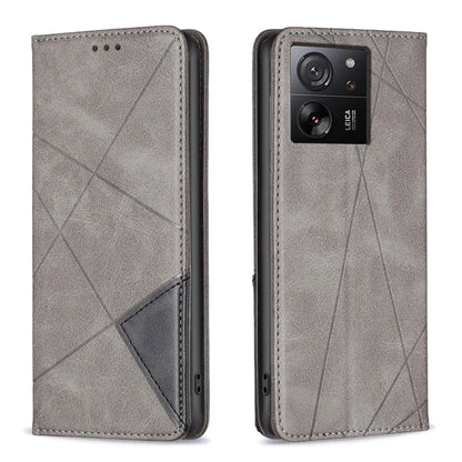 For Xiaomi 13T / 13T Pro / Redmi K60 Ultra Rhombus Texture Magnetic Leather Phone Case(Grey) - Redmi K60 Ultra Cases by buy2fix | Online Shopping UK | buy2fix