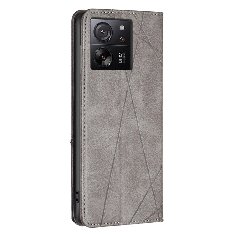 For Xiaomi 13T / 13T Pro / Redmi K60 Ultra Rhombus Texture Magnetic Leather Phone Case(Grey) - Redmi K60 Ultra Cases by buy2fix | Online Shopping UK | buy2fix