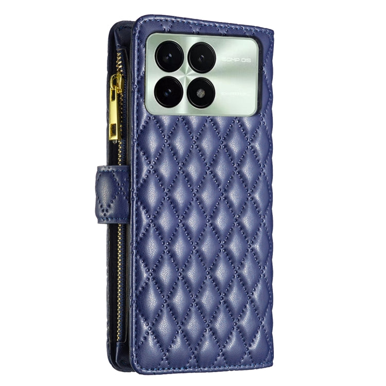 For Xiaomi Redmi K70 / K70 Pro Diamond Lattice Zipper Wallet Leather Flip Phone Case(Blue) - K70 Pro Cases by buy2fix | Online Shopping UK | buy2fix