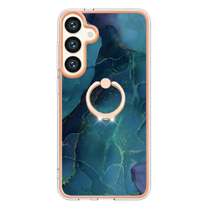 For Samsung Galaxy S24+ 5G Electroplating Marble Dual-side IMD Phone Case with Ring(Green 017) - Galaxy S24+ 5G Cases by buy2fix | Online Shopping UK | buy2fix
