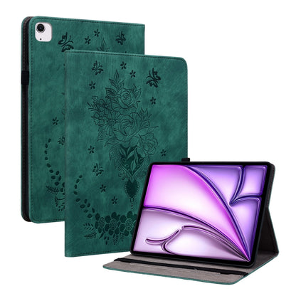 For iPad Air 11 2024 Butterfly Rose Embossed Leather Smart Tablet Case(Green) - iPad Air 11 2024 Cases by buy2fix | Online Shopping UK | buy2fix