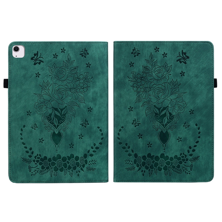 For iPad Air 11 2024 Butterfly Rose Embossed Leather Smart Tablet Case(Green) - iPad Air 11 2024 Cases by buy2fix | Online Shopping UK | buy2fix