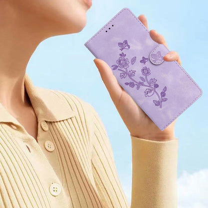 For iPhone 16 Flower Butterfly Embossing Pattern Leather Phone Case(Purple) - iPhone 16 Cases by buy2fix | Online Shopping UK | buy2fix