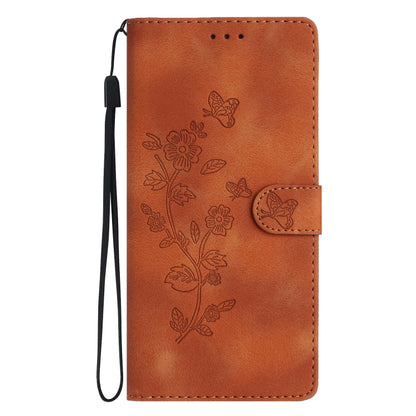 For iPhone 16 Plus Flower Butterfly Embossing Pattern Leather Phone Case(Brown) - iPhone 16 Plus Cases by buy2fix | Online Shopping UK | buy2fix