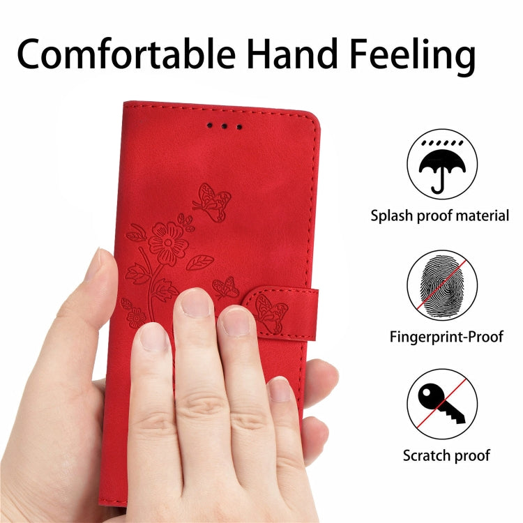 For iPhone 16 Pro Flower Butterfly Embossing Pattern Leather Phone Case(Red) - iPhone 16 Pro Cases by buy2fix | Online Shopping UK | buy2fix