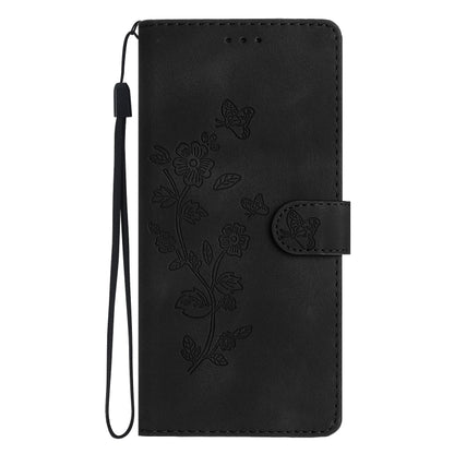 For iPhone 16 Pro Flower Butterfly Embossing Pattern Leather Phone Case(Black) - iPhone 16 Pro Cases by buy2fix | Online Shopping UK | buy2fix