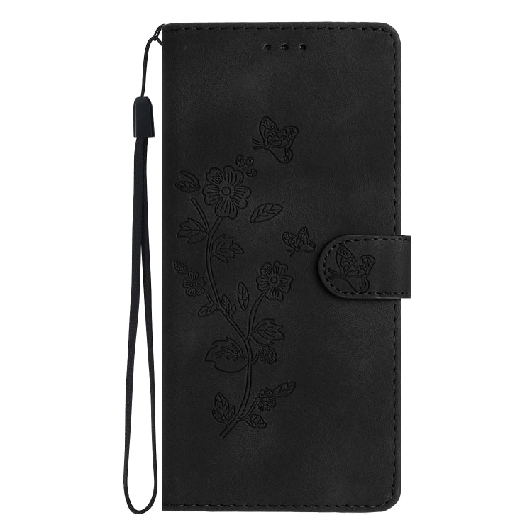 For iPhone 16 Pro Max Flower Butterfly Embossing Pattern Leather Phone Case(Black) - iPhone 16 Pro Max Cases by buy2fix | Online Shopping UK | buy2fix