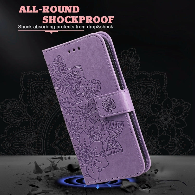 For Xiaomi Redmi Note13 Pro 4G Global/Poco M6 Pro 4G 7-petal Flowers Embossing Leather Phone Case(Light Purple) - Note 13 Pro Cases by buy2fix | Online Shopping UK | buy2fix