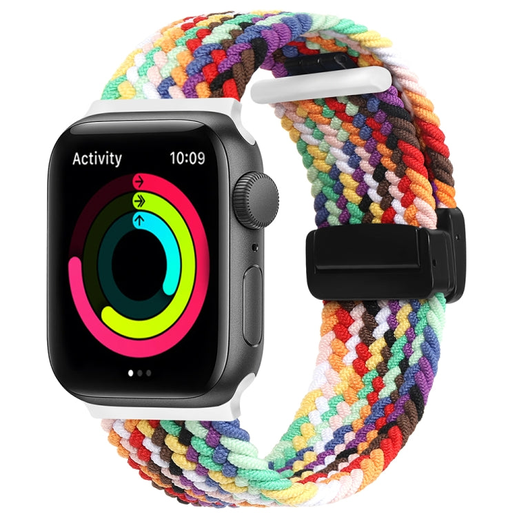 Magnetic Fold Clasp Woven Watch Band For Apple Watch 7 45mm(Rainbow Color) - Watch Bands by buy2fix | Online Shopping UK | buy2fix