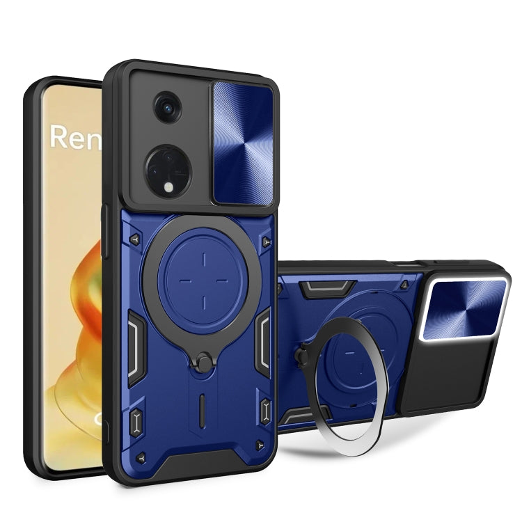For OPPO Reno8 T 5G CD Texture Sliding Camshield Magnetic Holder Phone Case(Blue) - OPPO Cases by buy2fix | Online Shopping UK | buy2fix