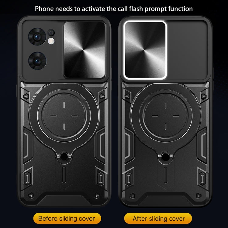 For OPPO Reno7 5G CD Texture Sliding Camshield Magnetic Holder Phone Case(Black) - OPPO Cases by buy2fix | Online Shopping UK | buy2fix