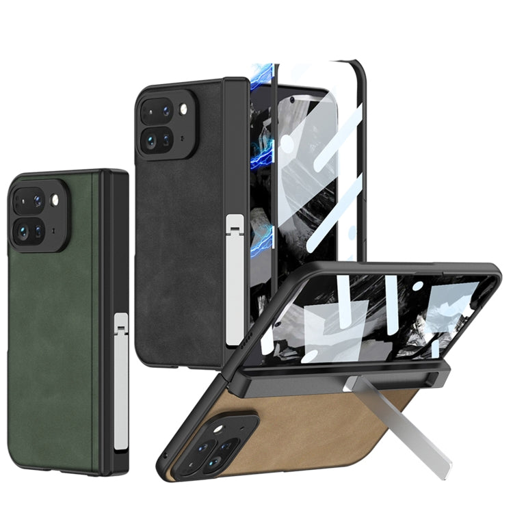 For Google Pixel 9 Pro Fold GKK Integrated Frosted Fold Hinge Leather Phone Case with Holder(Green) - Google Cases by GKK | Online Shopping UK | buy2fix