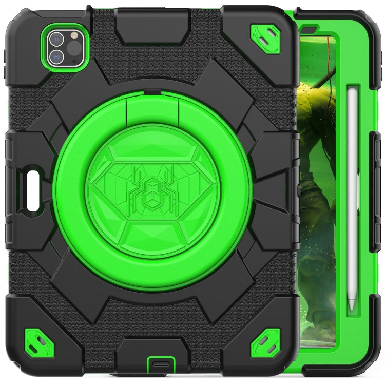 For iPad Pro 11 2022 / 2021 / 2020 Spider Rotation Handle Silicone Hybrid PC Tablet Case(Black Green) - iPad Pro 11 (2022/2021) Cases by buy2fix | Online Shopping UK | buy2fix
