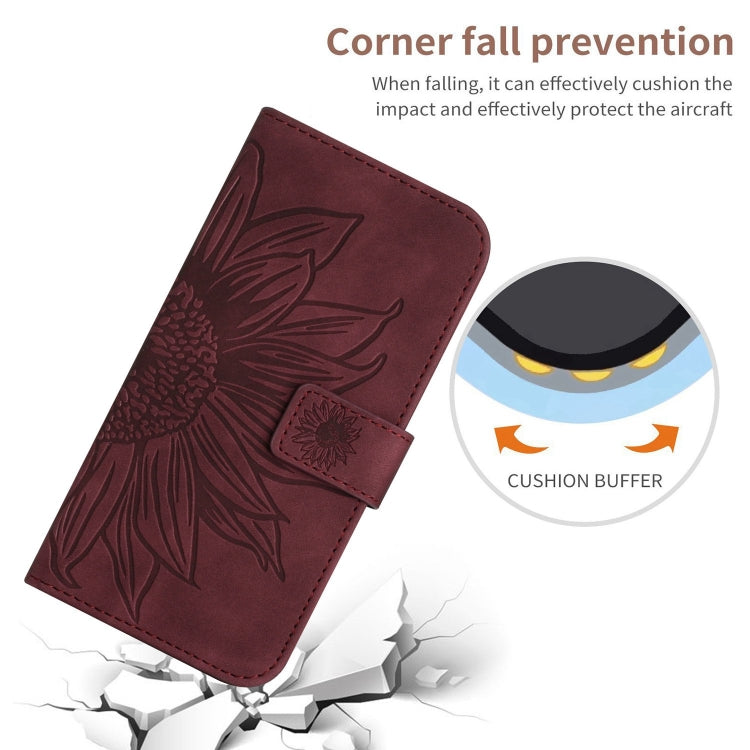 For iPhone SE 2024 Skin Feel Sun Flower Embossed Flip Leather Phone Case with Lanyard(Wine Red) - More iPhone Cases by buy2fix | Online Shopping UK | buy2fix