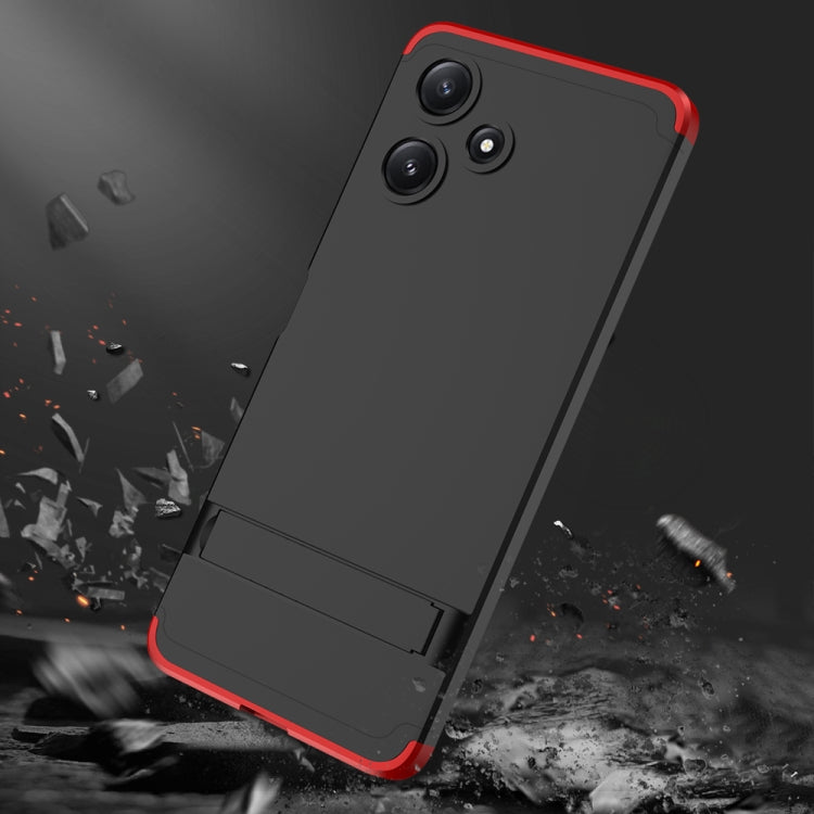 For Xiaomi Redmi 12 5G GKK Three Stage Splicing Full Coverage PC Phone Case with Stand(Black Red) - Xiaomi Cases by GKK | Online Shopping UK | buy2fix