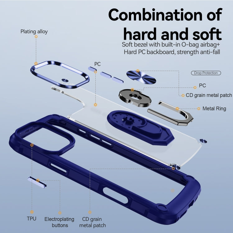 For iPhone 16 Pro TPU + PC Lens Protection Phone Case with Ring Holder(Blue) - iPhone 16 Pro Cases by buy2fix | Online Shopping UK | buy2fix