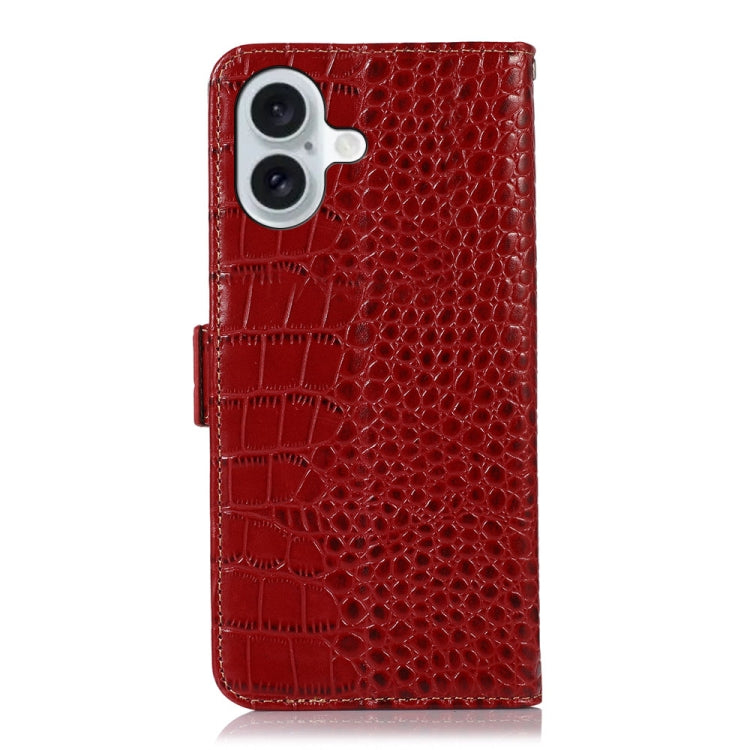 For iPhone 16 Plus Crocodile Top Layer Cowhide Leather Phone Case(Red) - iPhone 16 Plus Cases by buy2fix | Online Shopping UK | buy2fix