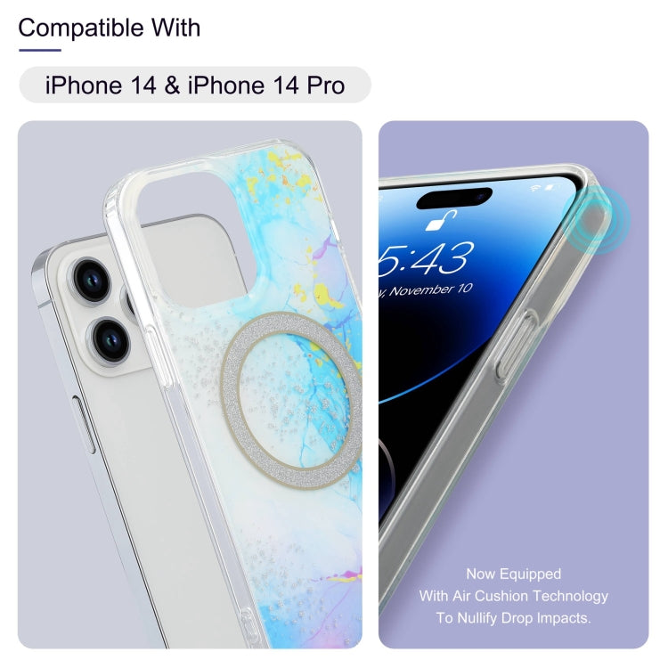 For iPhone 15 Plus Dual-side IMD Marble Magsafe Phone Case(Smudged Purple) - iPhone 15 Plus Cases by buy2fix | Online Shopping UK | buy2fix