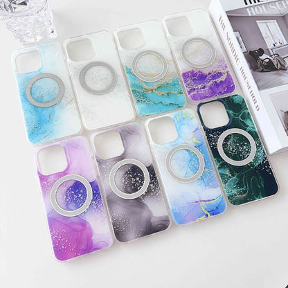 For iPhone 15 Dual-side IMD Marble Magsafe Phone Case(Dark Blue) - iPhone 15 Cases by buy2fix | Online Shopping UK | buy2fix