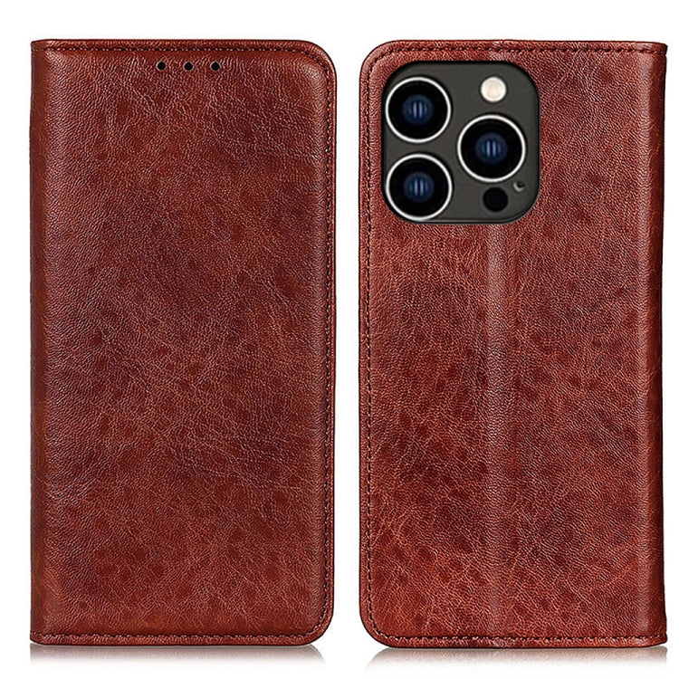 For iPhone 16 Pro Magnetic Crazy Horse Texture Horizontal Flip Leather Phone Case(Brown) - iPhone 16 Pro Cases by buy2fix | Online Shopping UK | buy2fix