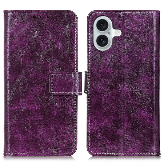 For iPhone 16 Retro Crazy Horse Texture Horizontal Flip Leather Phone Case(Purple) - iPhone 16 Cases by buy2fix | Online Shopping UK | buy2fix