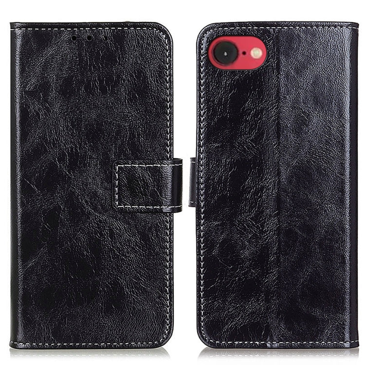 For iPhone 16e Retro Crazy Horse Texture Horizontal Flip Leather Phone Case(Black) - iPhone 16e Cases by buy2fix | Online Shopping UK | buy2fix