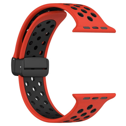 For Apple Watch 8 45mm  Magnetic Buckle Silicone Watch Band(Red Black) - Watch Bands by buy2fix | Online Shopping UK | buy2fix