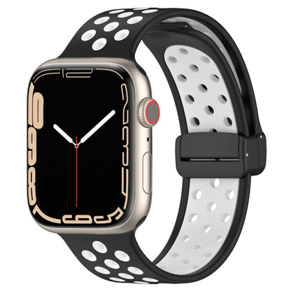 For Apple Watch 7 41mm Magnetic Buckle Silicone Watch Band(Black White) - Watch Bands by buy2fix | Online Shopping UK | buy2fix