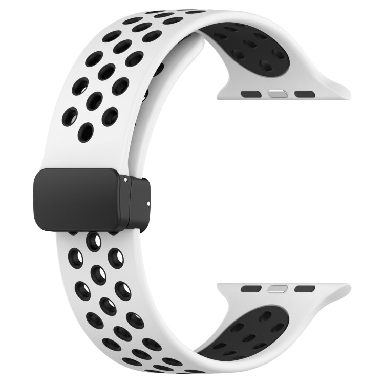 For Apple Watch SE 44mm Magnetic Buckle Silicone Watch Band(White Black) - Watch Bands by buy2fix | Online Shopping UK | buy2fix