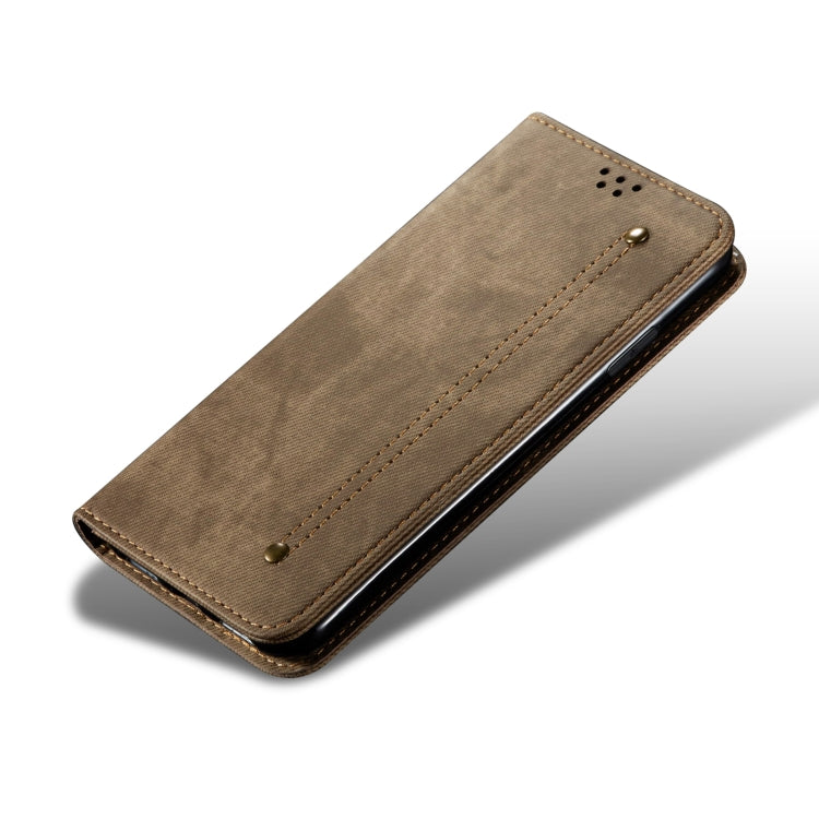 For Honor X8 5G / X6 4G Foreign Denim Texture Flip Leather Phone Case(Khaki) - Honor Cases by buy2fix | Online Shopping UK | buy2fix