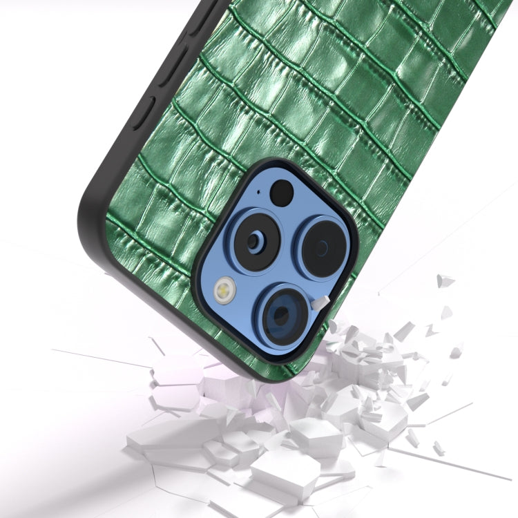 For iPhone 16 Pro Max ABEEL Crocodile Texture Genuine Leather Phone Case(Green) - iPhone 16 Pro Max Cases by buy2fix | Online Shopping UK | buy2fix