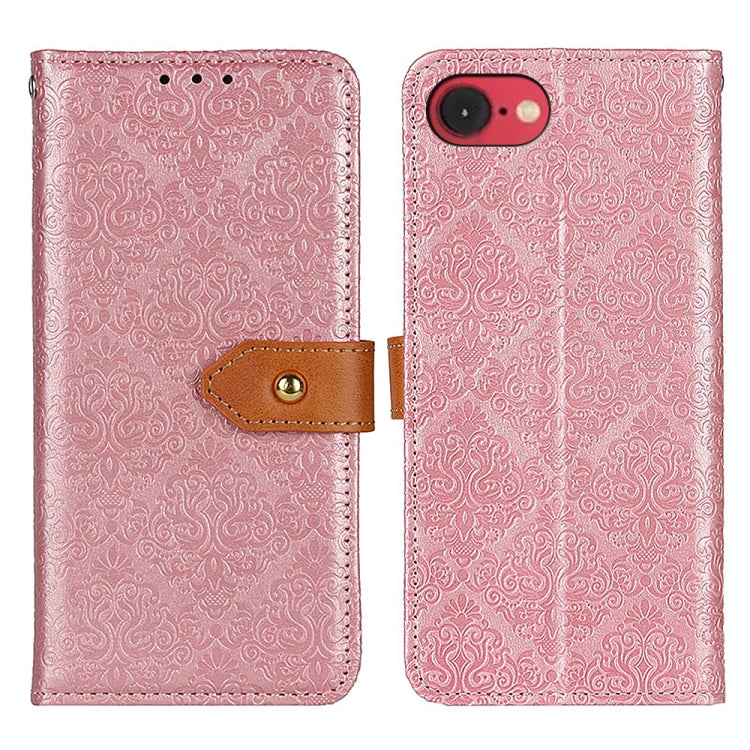 For iPhone 16e European Floral Embossed Leather Phone Case(Pink) - iPhone 16e Cases by buy2fix | Online Shopping UK | buy2fix