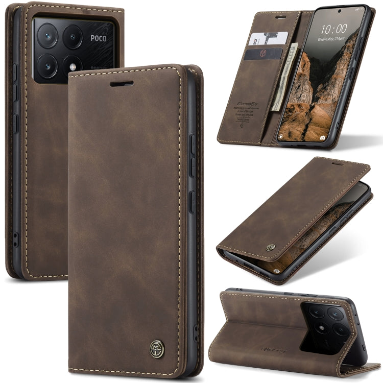 For Xiaomi Poco X6 Pro CaseMe 013 Multifunctional Horizontal Flip Leather Phone Case(Coffee) - Xiaomi Cases by CaseMe | Online Shopping UK | buy2fix