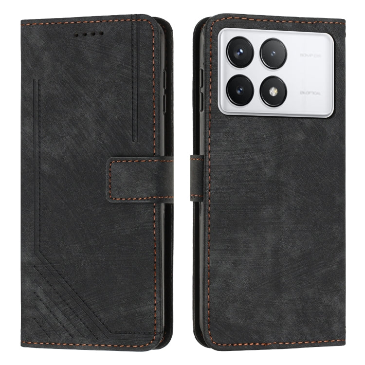 For Xiaomi Redmi K70 / K70 Pro Skin Feel Stripe Pattern Leather Phone Case with Long Lanyard(Black) - K70 Pro Cases by buy2fix | Online Shopping UK | buy2fix