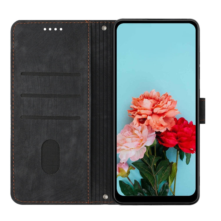 For Xiaomi Redmi Note 13 4G Global Skin Feel Stripe Pattern Leather Phone Case with Long Lanyard(Black) - Note 13 Cases by buy2fix | Online Shopping UK | buy2fix