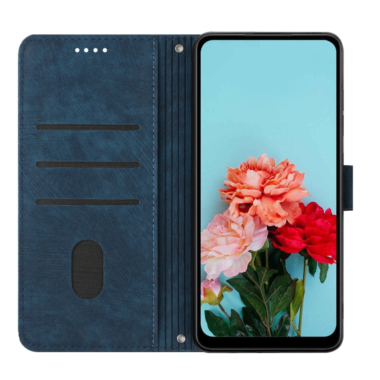 For Infinix Hot 40 / 40 Pro Skin Feel Stripe Pattern Leather Phone Case with Lanyard(Blue) - Infinix Cases by buy2fix | Online Shopping UK | buy2fix