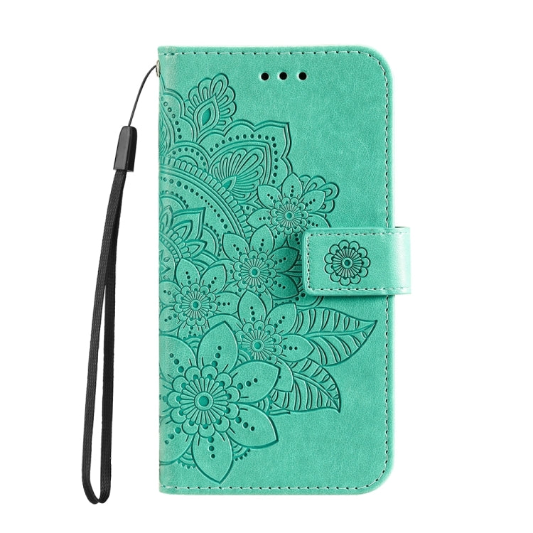 For iPhone 16 7-petal Flowers Embossing Leather Phone Case(Green) - iPhone 16 Cases by buy2fix | Online Shopping UK | buy2fix