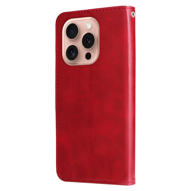 For iPhone 16 Pro Fashion Calf Texture Zipper Leather Phone Case(Red) - iPhone 16 Pro Cases by buy2fix | Online Shopping UK | buy2fix