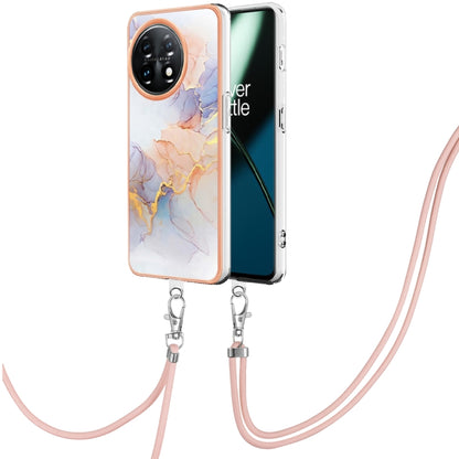 For OnePlus 11 Electroplating IMD TPU Phone Case with Lanyard(White Marble) - OnePlus Cases by buy2fix | Online Shopping UK | buy2fix