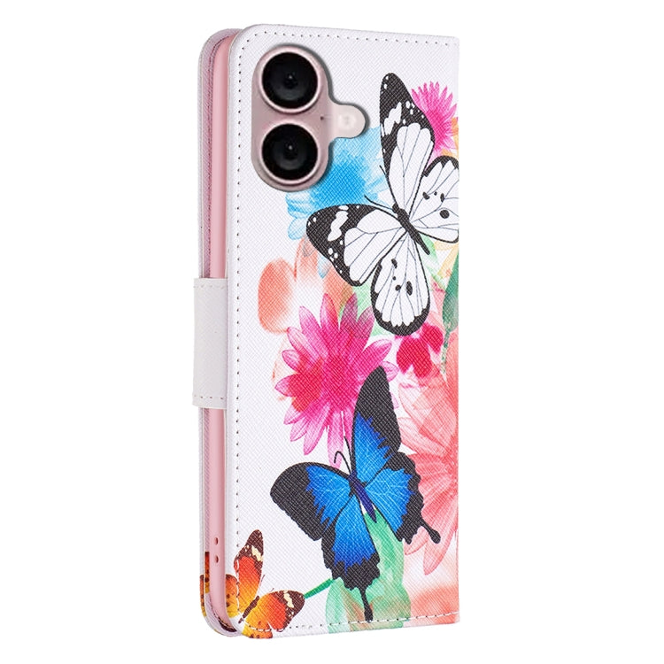 For iPhone 16 Colored Drawing Pattern Leather Phone Case(Butterflies) - iPhone 16 Cases by buy2fix | Online Shopping UK | buy2fix