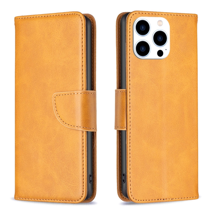 For iPhone 16 Pro Lambskin Texture Pure Color Flip Leather Phone Case(Yellow) - iPhone 16 Pro Cases by buy2fix | Online Shopping UK | buy2fix