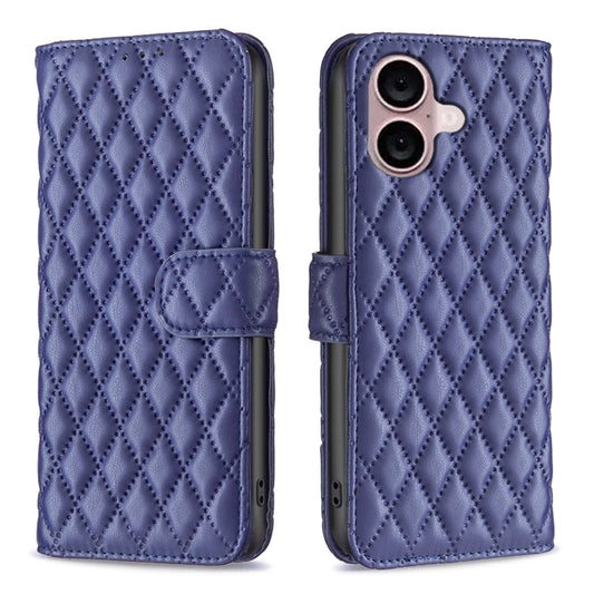 For iPhone 16 Diamond Lattice Wallet Flip Leather Phone Case(Blue) - iPhone 16 Cases by buy2fix | Online Shopping UK | buy2fix