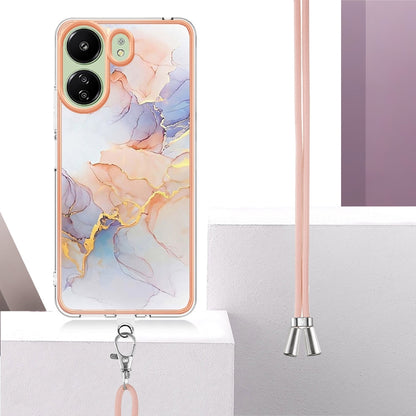 For Xiaomi Redmi 13C 4G Electroplating IMD TPU Phone Case with Lanyard(White Marble) - 13C Cases by buy2fix | Online Shopping UK | buy2fix