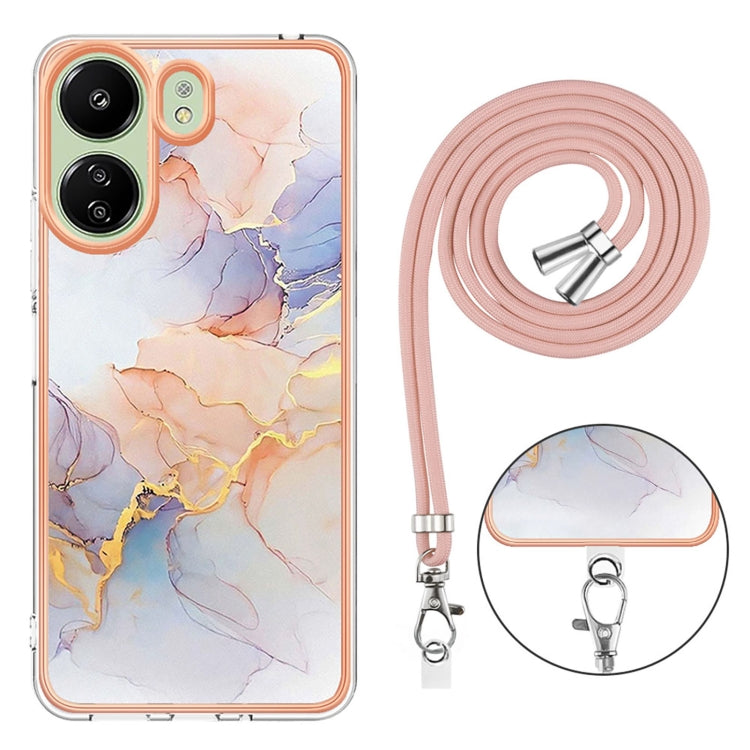 For Xiaomi Redmi 13C 4G Electroplating IMD TPU Phone Case with Lanyard(White Marble) - 13C Cases by buy2fix | Online Shopping UK | buy2fix