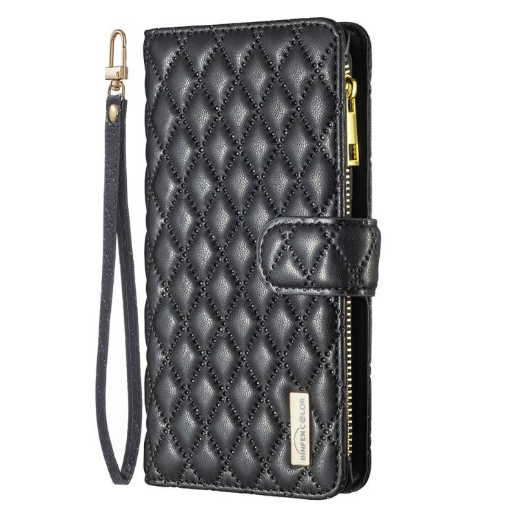 For iPhone 16 Pro Diamond Lattice Zipper Wallet Leather Flip Phone Case(Black) - iPhone 16 Pro Cases by buy2fix | Online Shopping UK | buy2fix